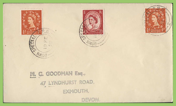 G.B. 1958 QEII cover with 'Down Special TPO 2' cancels