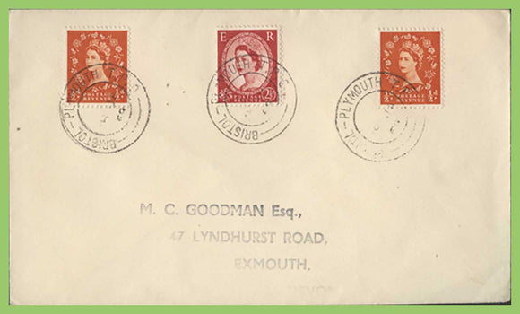 G.B. 1958 QEII cover with 'Plymouth - Bristol TPO' cancels