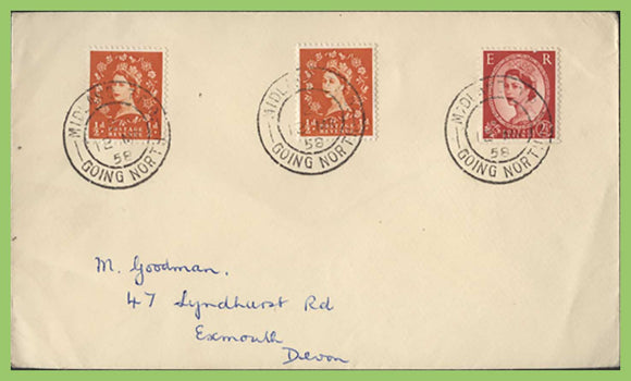 G.B. 1958 QEII cover with 'Midland Up TPO going North' cancels