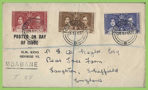 Swaziland 1937 KGVI Coronation set on printed cover