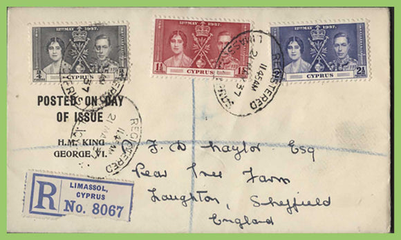 Cyprus 1937 KGVI Coronation registered printed cover