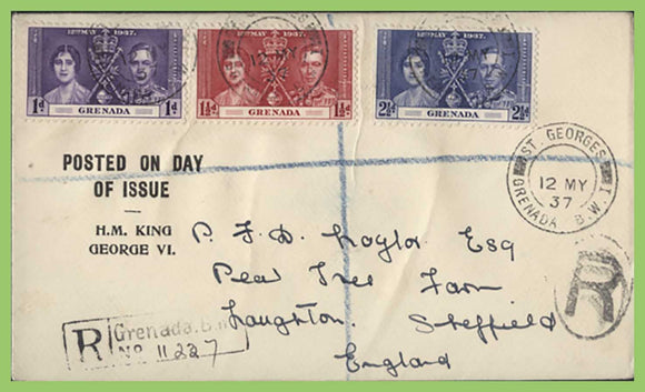 Grenada 1937 KGVI Coronation printed First Day Cover