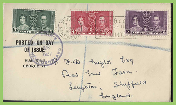 Newfoundland 1937 KGVI Coronation printed First Day Cover