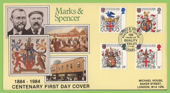 G.B. 1984 Heraldry set on official DGT First Day Cover, Marks & Spencer's Baker Street