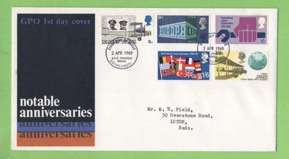 G.B. 1969 Notable Anniversaries set on Post Office First Day Cover, Bureau