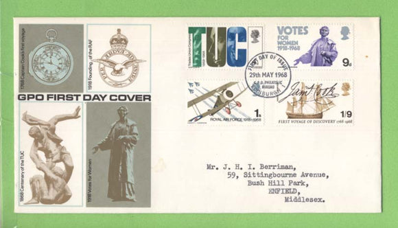 G.B. 1968 Anniversaries set on GPO First Day Cover, Bureau