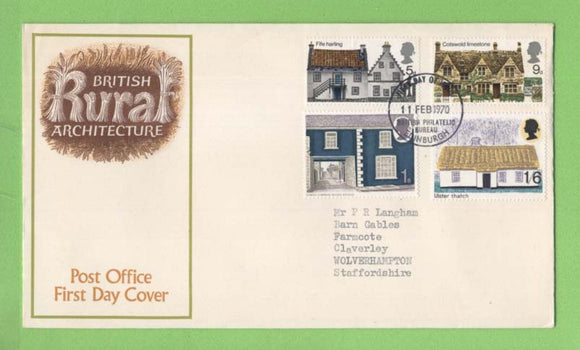 G.B. 1970 Rural Architecture set on Post Office First Day Cover, Bureau
