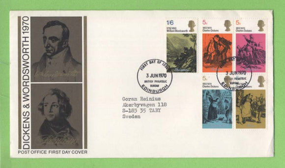 G.B. 1970 Literary Anniversaries set on Post Office First Day Cover, Bureau