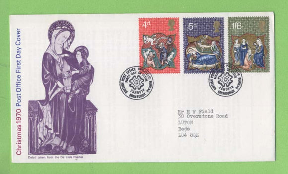 G.B. 1970 Christmas set on Post Office First Day Cover, Bureau