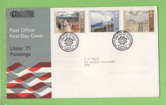 G.B. 1971 Ulster 71 Paintings set on Post Office First Day Cover, Bureau