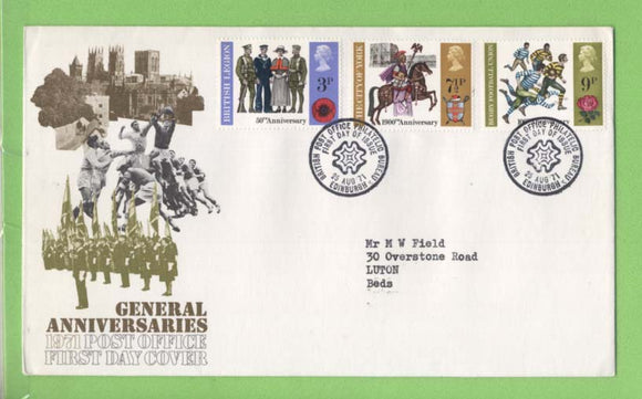 G.B. 1971 General Anniversaries set on Post Office First Day Cover, Bureau