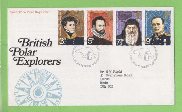 G.B. 1972 Explorers set on Post Office First Day Cover, Bureau