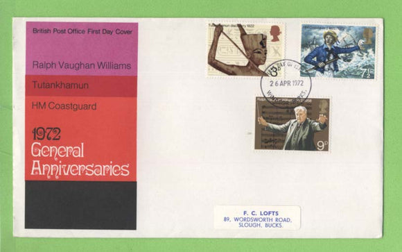 G.B. 1972 General Anniversaries set on Post Office First Day Cover, Windsor