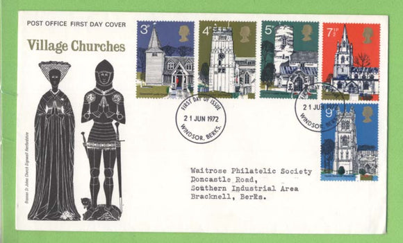 G.B. 1972 Churches set on Post Office First Day Cover, Windsor