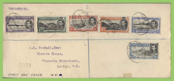 Ascension 1938 KGVI six values on registered First Day Cover
