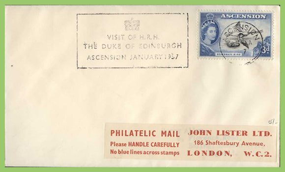 Ascension 1957 QEII 3d definitive on cover, 'Visit of HRH Duke of Edinburgh' cachet