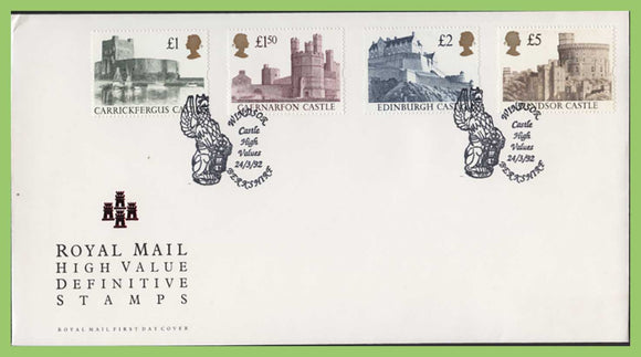 G.B. 1992 Castle High Value Definitives on u/a Royal Mail First Day Cover, Windsor