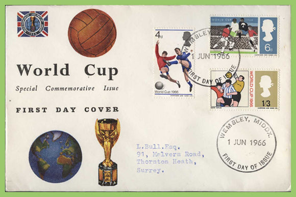 G.B. 1966 Football World Cup phosphor set on First Day Cover, Wembley