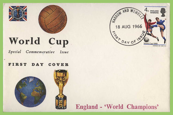 G.B. 1966 Football World Cup Winners on First Day Cover, Harrow and Wembley