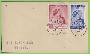 St Kitts & Nevis 1949 KGVI Silver Wedding set on cover