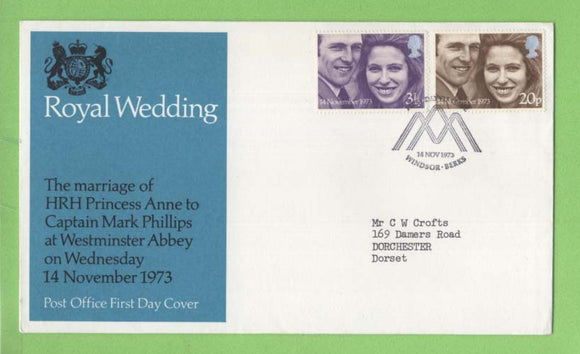 G.B. 1973 Royal Wedding set on Post Office First Day Cover, Windsor