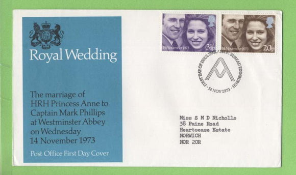 G.B. 1973 Royal Wedding set on Post Office First Day Cover, Bureau