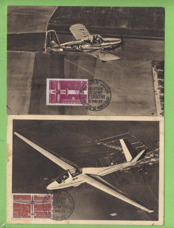 France 1962 Civil and Sports Aviation set of two Maximum Cards FDI