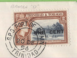 Trinidad & Tobago 1956 QEII one cent overprint (broken '0' Variety) on cover