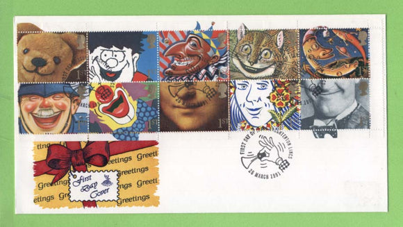 G.B. 1991 Greetings pane on u/a Mercury First Day Cover, Laughterton
