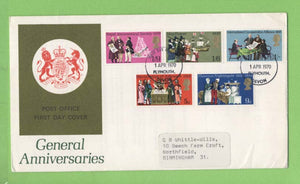 G.B. 1970 General Anniversaries set on Post Office First Day Cover, Plymouth