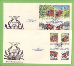 Ascension 1989 Land Crabs set and m/s on two First Day Covers