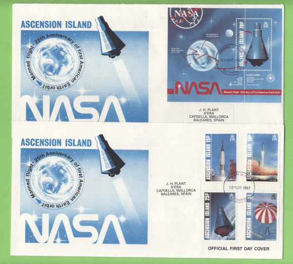 Ascension 1987 25th Anniv of First American Manned Earth Orbit set & m/s on two First Day Covers