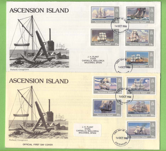 Ascension 1986 Ships definitives set on three First Day Covers