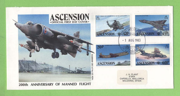 Ascension 1983 Bicentenary of Manned Flight. British Military Aircraft set First Day Cover