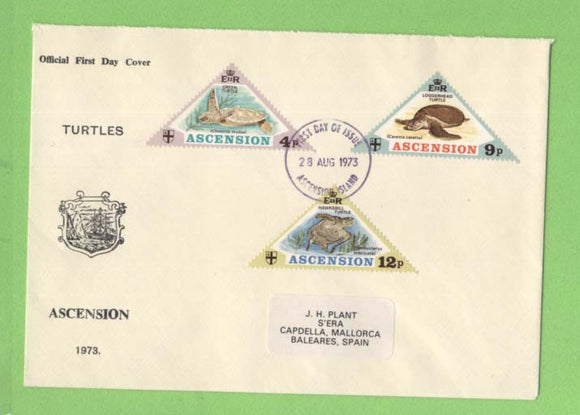 Ascension 1973 Turtles set (Triangle stamps) on First Day Cover