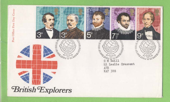 G.B. 1973 British Explorers set on Post Office First Day Cover, Bureau