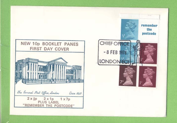 G.B. 1978 10p booklet pane on Historic Relics First Day Cover, London EC