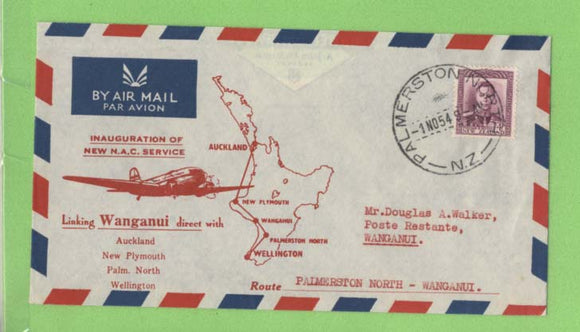 New Zealand 1954 NAC Flight Palmerston North-Wanganui cachet cover