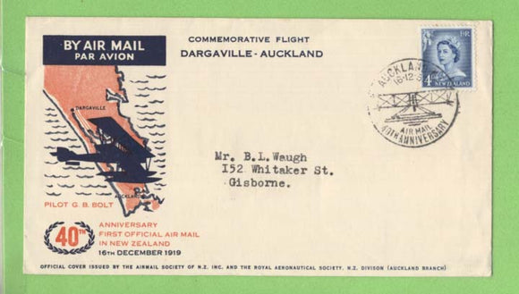 New Zealand 1959 Commemorative Flight cover, Dragaville - Auckland