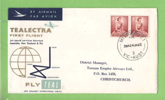 Australia 1960 TEAL Tealectra First Flight cover to Christchurch, New Zealand