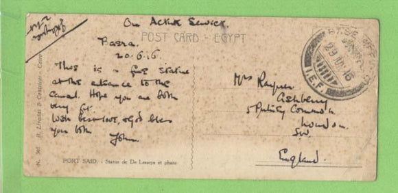 Egypt 1916 Postcard. OAS Basra (Iraq) to England. 'Base Office I.E.F. cancel