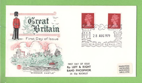 G.B. 1979 8p left and right band phosphor on Stuart First Day Cover, Windsor