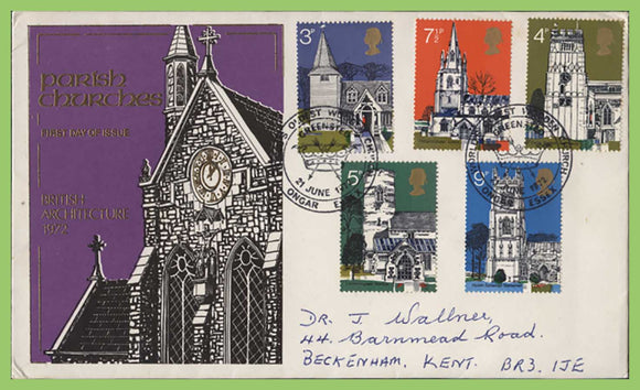 G.B. 1972 Churches set on Thames First Day Cover, Greenstead, Ongar