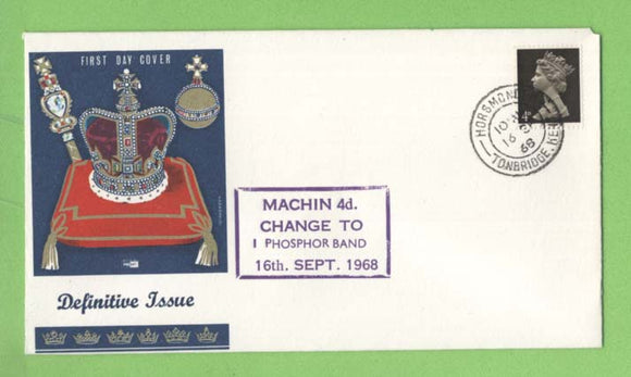 G.B. 1968 4d Machin definitives (One Phosphor Band) on First Day Cover