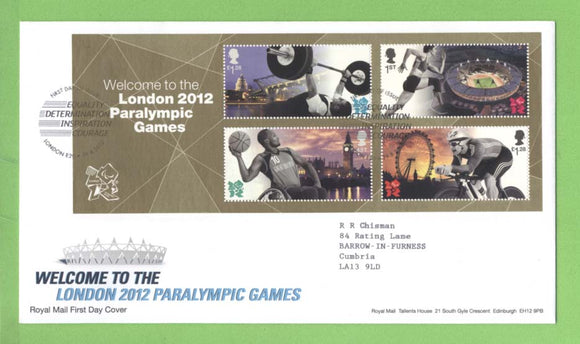 G.B. 2012 Paralympics Welcome M/S Royal Mail First Day Cover, London E20