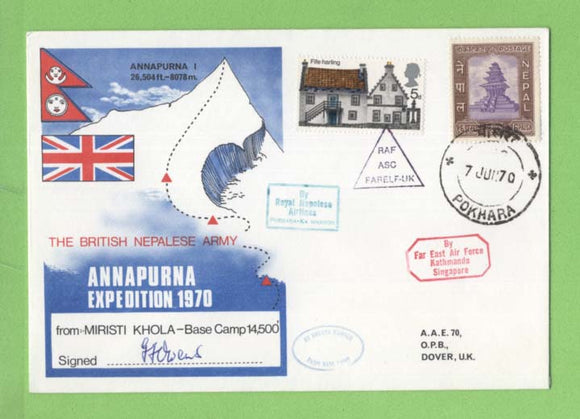 G.B. / Nepal 1970 British Nepelese Army Annapurna Expedition Base Camp signed cover