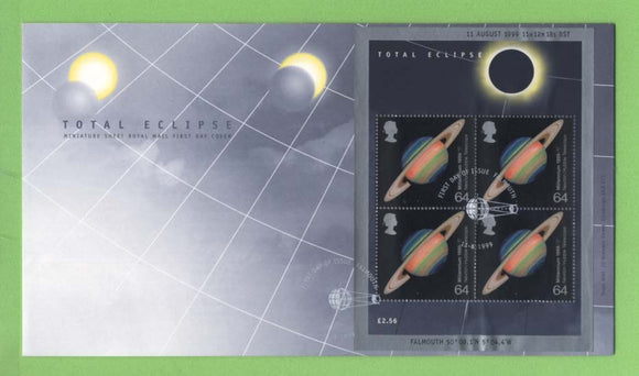G.B. 1999 Total Eclipse miniature sheet on Royal Mail u/a First Day Cover, Falmouth
