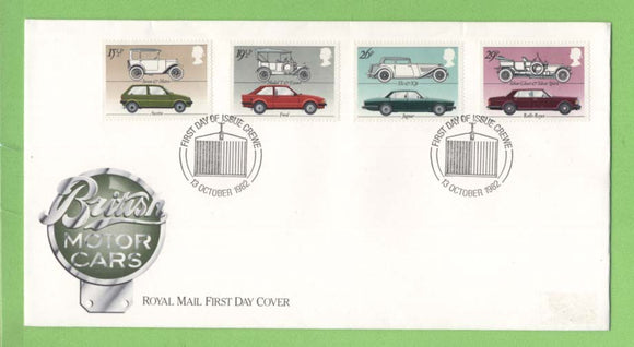 G.B. 1982 British Motor Cars set on Royal Mail u/a First Day Cover, Crewe