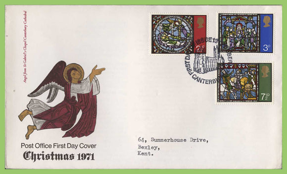 G.B. 1971 Christmas set on Post Office First Day Cover, Canterbury