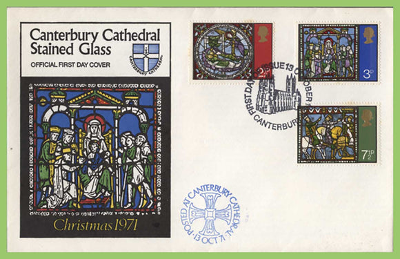 G.B. 1971 Christmas set on official Canterbury Cathedral First Day Cover, Canterbury